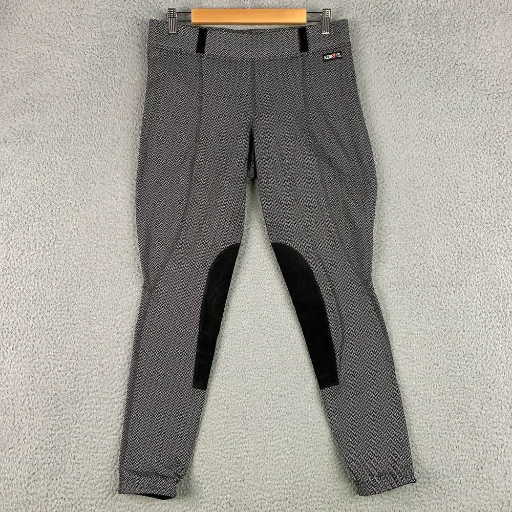 Kerrits Lite II Tights Women's Large L Grey Herringbone Fleece Knee Patch Riding